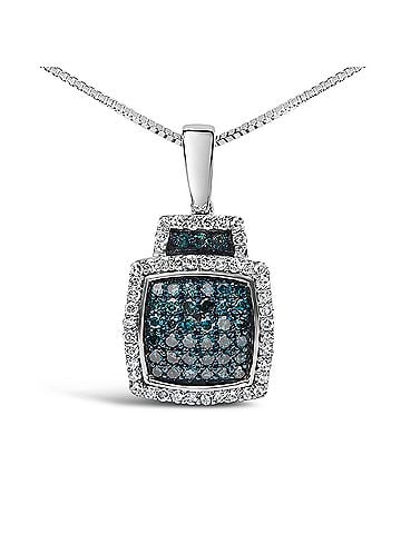 Haus of Brilliance .925 Sterling Silver 1/2 Cttw Blue Diamond with White Diamond Halo Block Pendant Necklace (view 2)