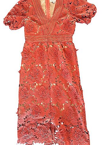 Adelyn Rae Coral Lace Eyelet Midi Dress Cocktail Dress (view 2)