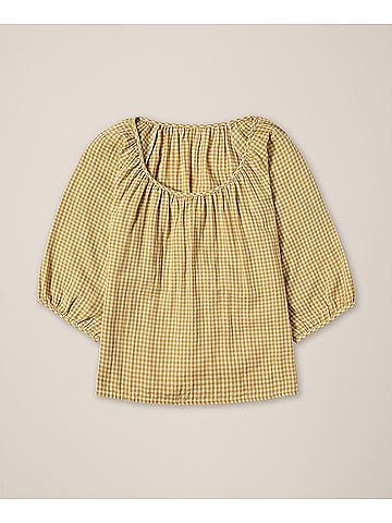 Pact Gold Gingham Coastal Double Gauze Scoop Neck Top (view 1)