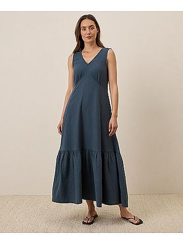 Pact French Navy Coastal Double Gauze Beach To Brunch Maxi Dress (view 2)