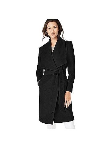 Cole Haan Black Wool Blend Belted Wrap Coat Coat (view 1)