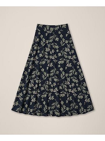 Pact Painted Petals Midnight Blue Fit and Flare Midi Skirt (view 1)