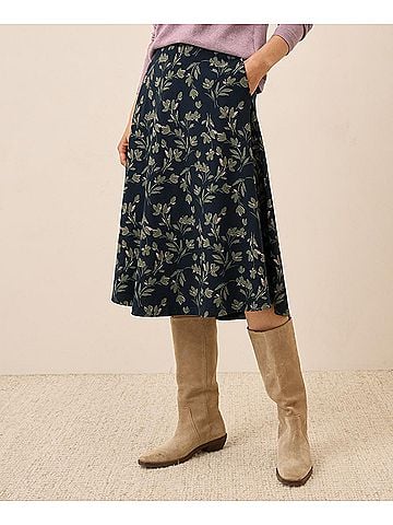 Pact Painted Petals Midnight Blue Fit and Flare Midi Skirt (view 2)