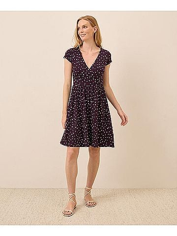 Pact Berry Polka Dot Fit and Flare Crossover Dress (view 2)
