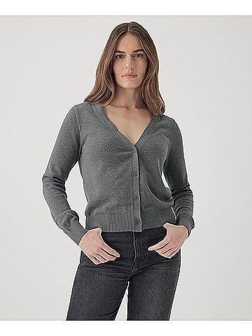 Pact Medium Grey Heather Classic Fine Knit Cardigan (view 2)