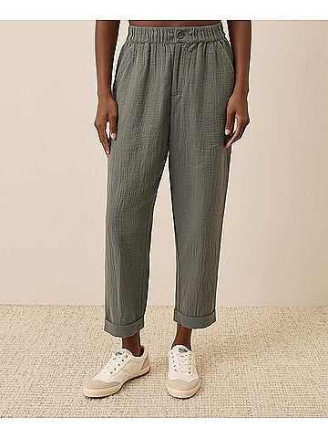 Pact Castor Green Coastal Double Gauze Rolled Cuff Pant (view 2)