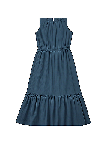 Pact French Navy Coastal Double Gauze Tiered Midi Dress (view 1)