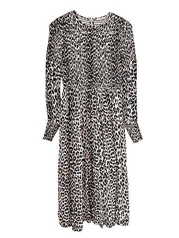 Ganni Leopard Georgette Smocked Midi Dress Cocktail Dress (view 1)