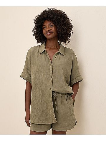 Pact Khaki Green Coastal Double Gauze Oversized Shirt (view 2)