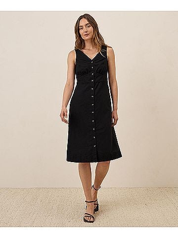 Pact Black Canopy Linen Blend Button-Front Dress (view 2)