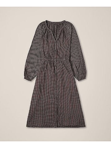 Pact Autumn Gingham Coastal Double Gauze Poet Sleeve Dress (view 1)