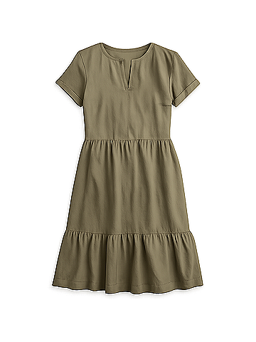 Pact Khaki Green Canopy Linen Blend Notch Neck Dress (view 1)