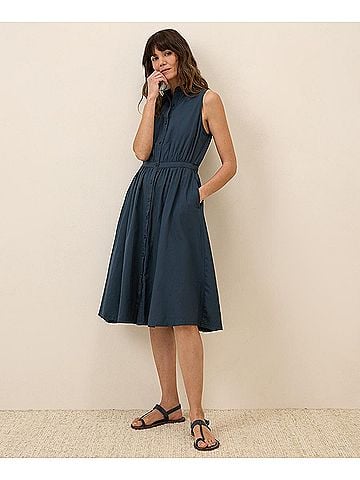 Pact Midnight Blue Sunset Lightweight Cotton Sleeveless Shirtdress (view 2)