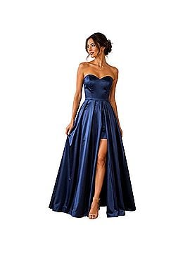 Fame And Partners Navy Satin Strapless Gown Cocktail Dress (view 1)