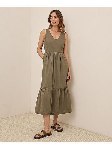 Pact Khaki Green Canopy Linen Blend Easy Tank Dress (view 2)
