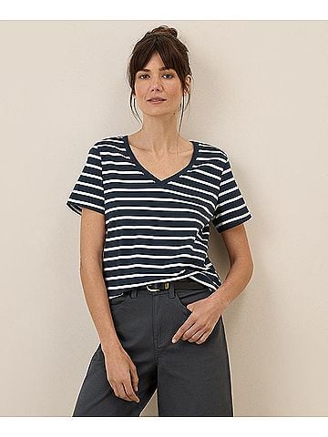 Pact Monterey Stripe Softspun V-Neck Tee (view 2)