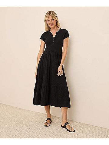 Pact Black Relaxed Slub Henley Market Dress (view 2)