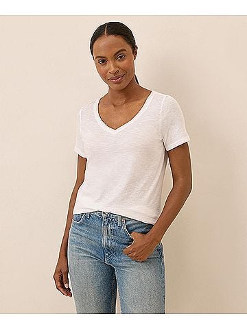 Pact White Featherweight Slub V-Neck Tee (view 2)