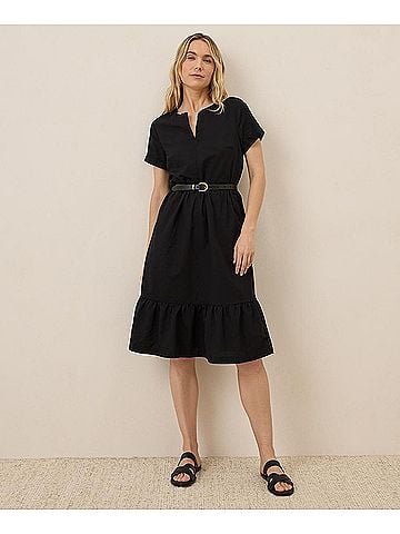 Pact Black Canopy Linen Blend Notch Neck Dress (view 2)