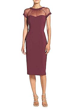 Maggy London Illusion Yoke Crepe Sheath Dress Cocktail Dress (view 1)