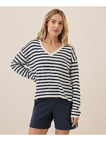 Pact Navy Laguna Stripe Classic Fine Knit Relaxed Sweater (view 2)