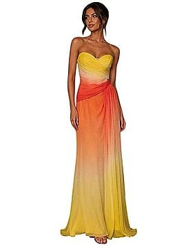 Monique Lhuillier Ombré Chiffon Strapless Gown Cocktail Dress (view 1)