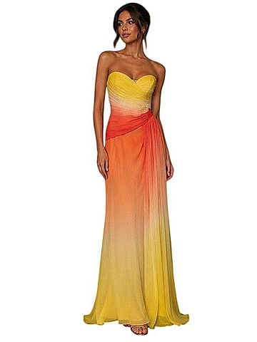 Monique Lhuillier Ombré Chiffon Strapless Gown Cocktail Dress (view 1)