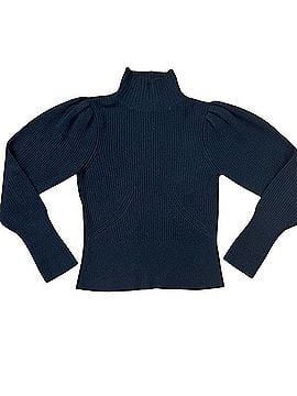 FRAME Black Wool Cashmere Puff-Sleeve Turtleneck Sweater Turtleneck Sweater (view 1)