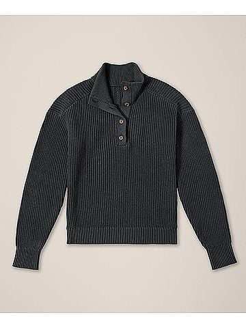 Pact Black Heather Luxe Knit Henley Sweater (view 1)
