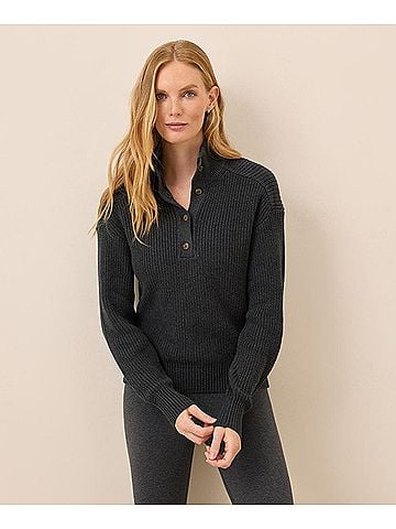 Pact Black Heather Luxe Knit Henley Sweater (view 2)