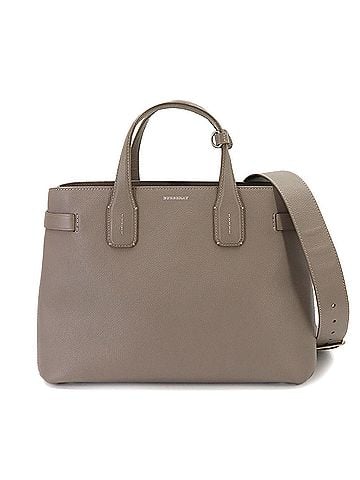 Burberry Burberry Banner Medium 2-Way Tote Shoulder Handbag, Leather, Taupe Brown, 8006327, Silver Hardware (view 1)
