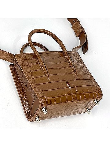 Christian Louboutin Christian Louboutin Paloma S Mini 2-Way Handbag, Studded Embossed Leather, Brown, Women's. (view 2)