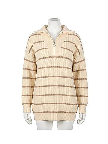Fate Stripe Half-Zip Tunic Sweater in Bone &amp; Mocha (view 1)