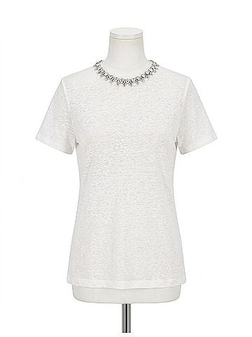 Zimmermann Short Sleeve Embellished Tee in Ivory (view 1)