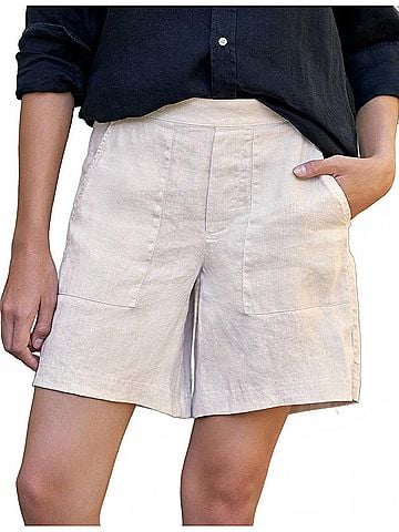 Frank & Eileen Maddie Pull-On Patch Pocket Short in Sand (view 2)