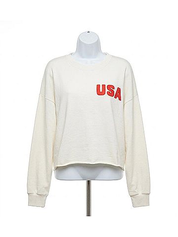 By Together Usa Patch Cropped Pullover Top in Ivory (view 1)
