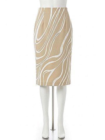 Joseph Ribkoff Abstract High Waist Pencil Skirt in Beige/Vanilla (view 1)
