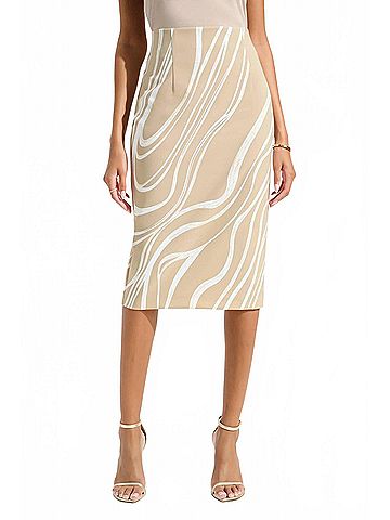 Joseph Ribkoff Abstract High Waist Pencil Skirt in Beige/Vanilla (view 2)