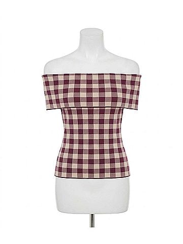 Lucy Paris Illa Off Shoulder Knit Top in Plum Cream (view 1)
