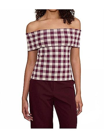 Lucy Paris Illa Off Shoulder Knit Top in Plum Cream (view 2)