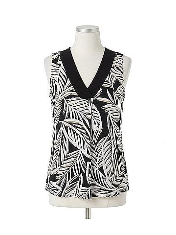 Joseph Ribkoff Tropical Print V-Neck Sleeveless Top in Black/Multi (view 1)