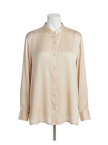 Eileen Fisher Silk Mandarin Collar Shirt in Almond (view 1)