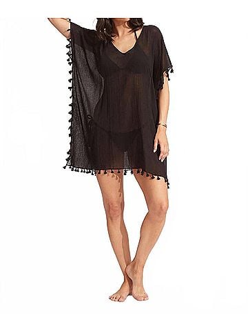 Seafolly Amnesia Kaftan Coverup in Black (view 2)