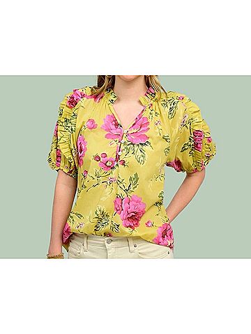 Ivy Jane The Petal Party Puff Sleeve Floral Top in Yellow (view 2)