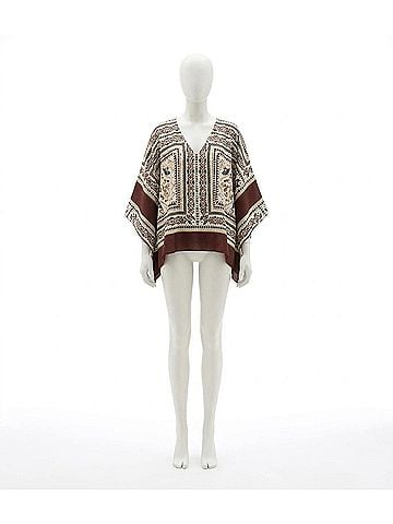 Joseph Ribkoff Scarf Print V-Neck Poncho Top in Beige/Multi (view 1)