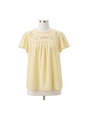 Blu Pepper Floral Embroidery Flouce Sleeve Top in Butter Yellow (view 1)