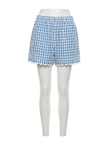 By Together Lucy Gingham Wide Leg Shorts in Light Blue (view 1)