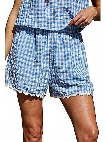 By Together Lucy Gingham Wide Leg Shorts in Light Blue (view 2)