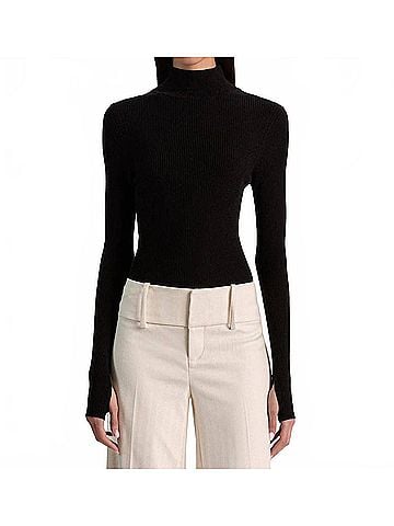 Alice + Olivia Roberta Ribbed Turtleneck Top in Black (view 2)