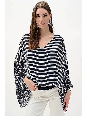 Joseph Ribkoff Striped Blouson Poncho Top in Midnight Blue/Vanilla (view 2)